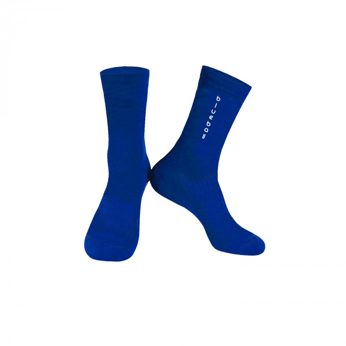 Blue with white logo Knitting socks