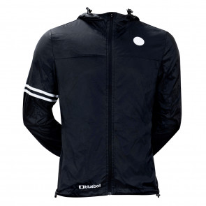 cycling black windbreaker jacket with hood front